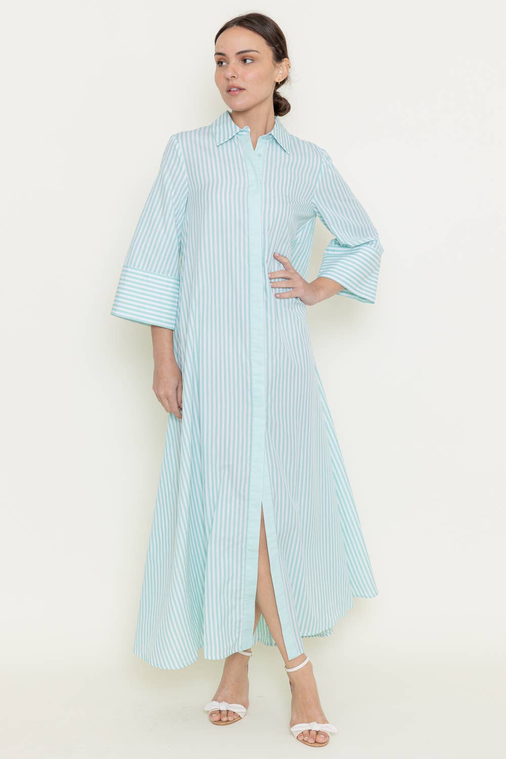 STRIPED MAXI SHIRT DRESS
