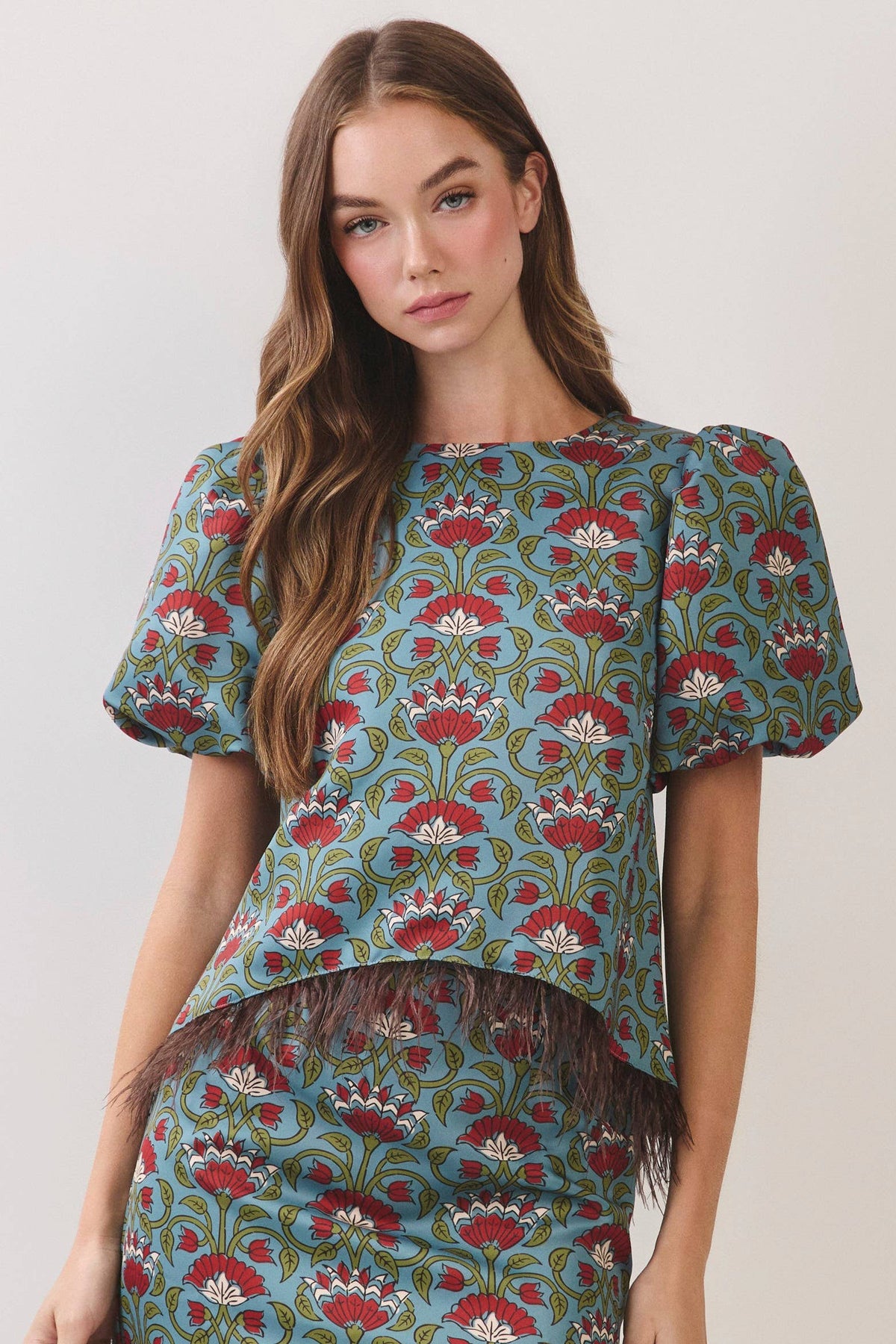 Floral Feather Trim Top
