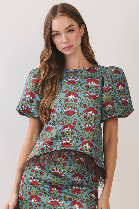 Floral Feather Trim Top