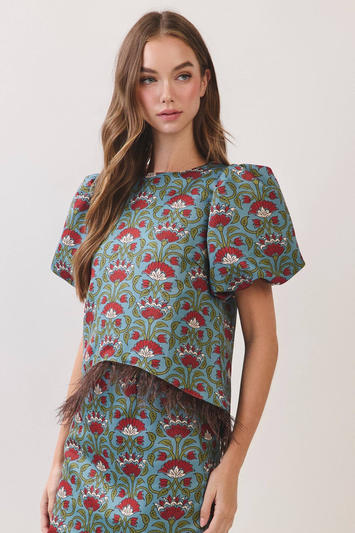 Floral Feather Trim Top