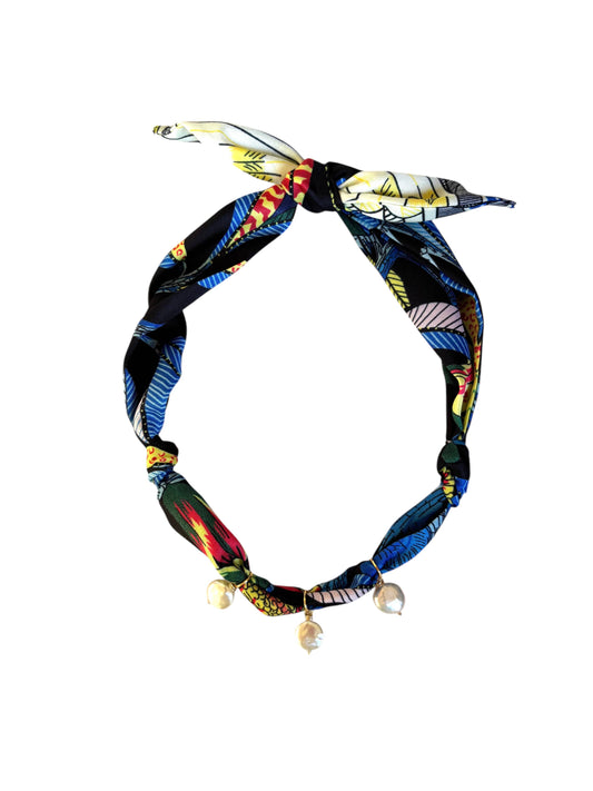 Triple pearl scarf necklace