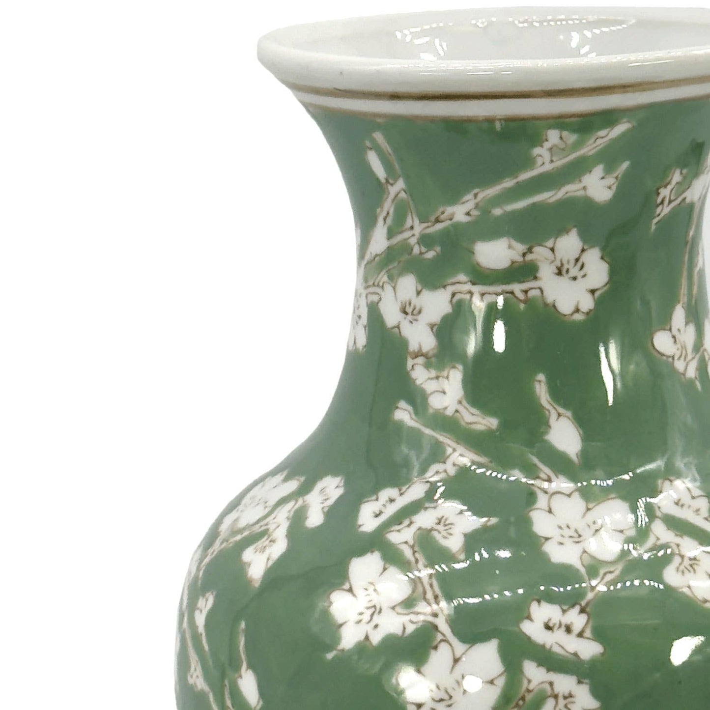 Green Sakura Chinoiserie Ceramic Vase 14"