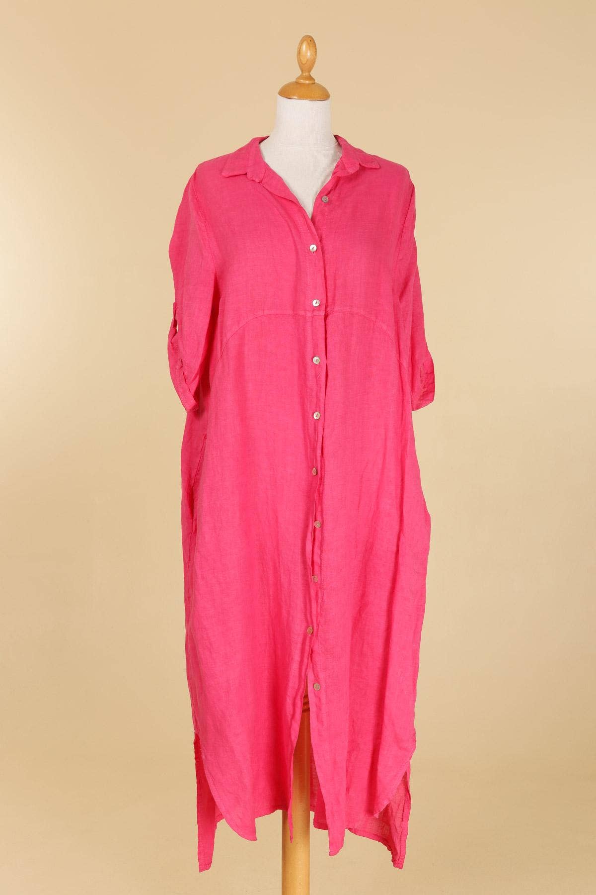 Long shirt dress 68036 100% LINEN