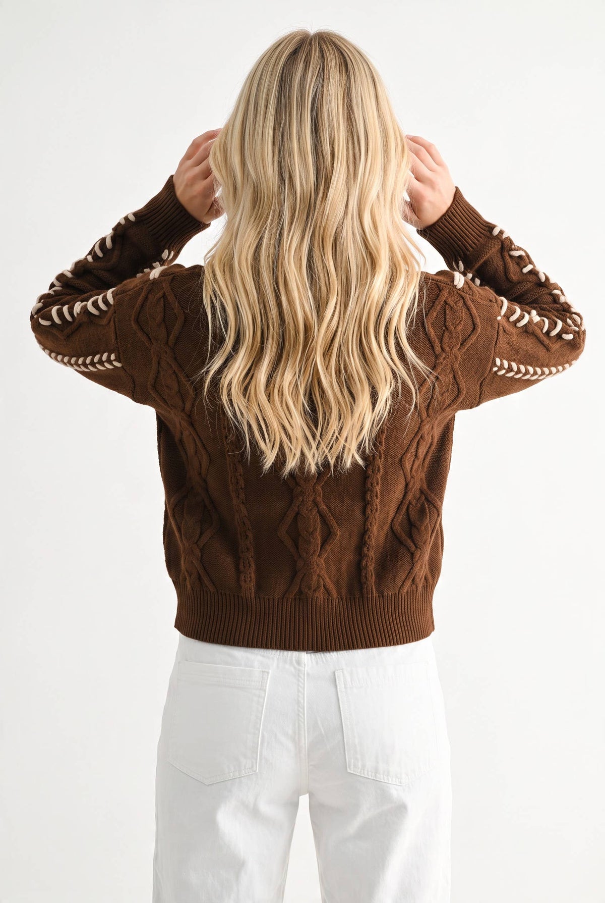 CWT26164-R TORI RIBBON STITCH CABLE KNIT CARDIGAN
