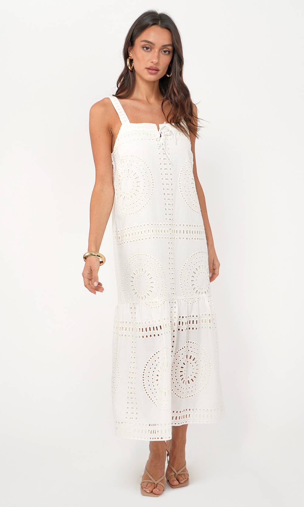 Hydie Eyelet Tie Front Midi Dress