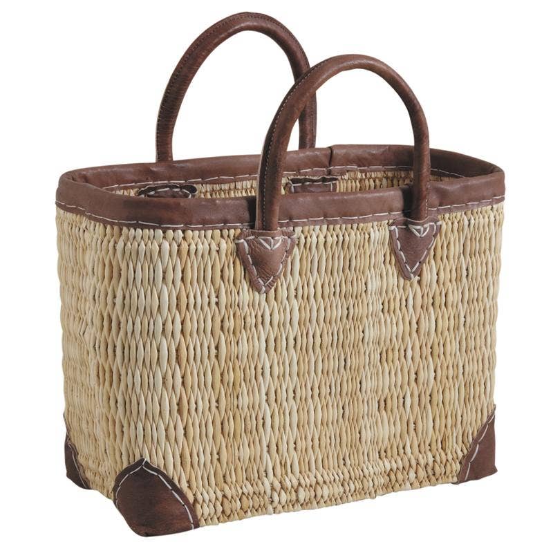 SET REED BASKET WITH LEATHER, Natural Basket Hand-woven