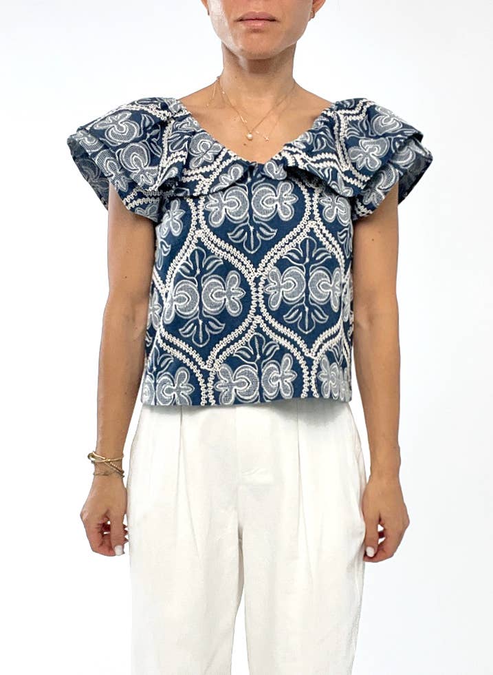 Minnie Embroidered Ruffled Top