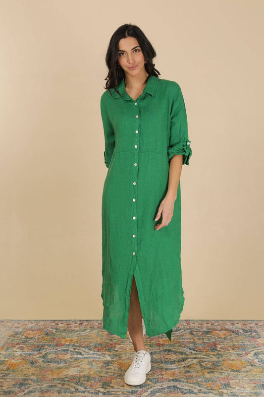 Long shirt dress 68036 100% LINEN