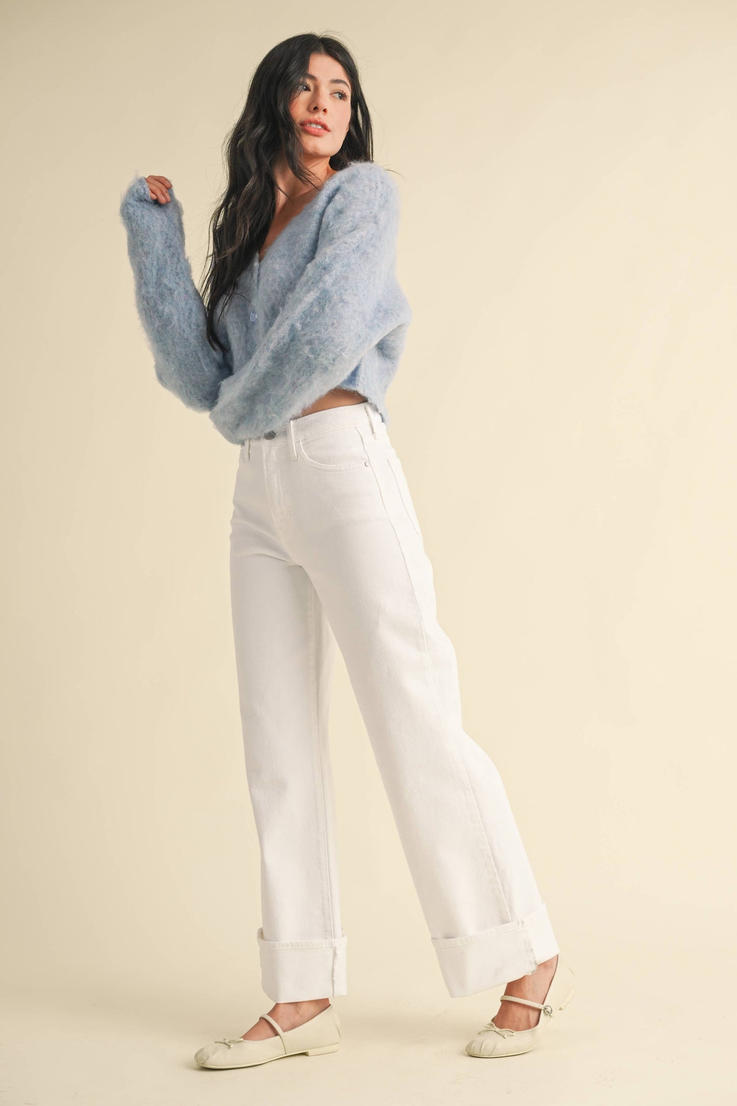 Cuffed White Denim