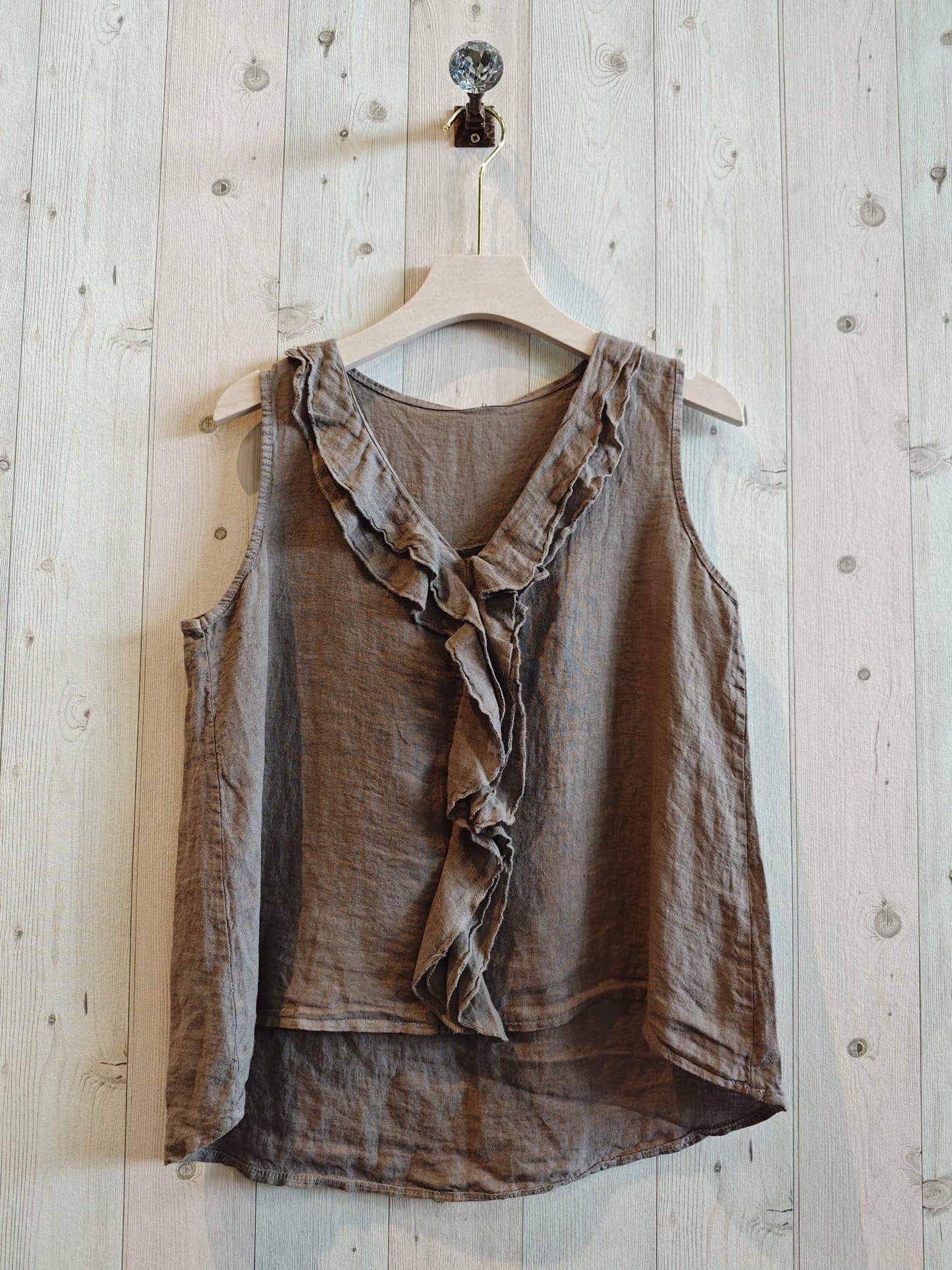 REF 17461 100% LINEN RUFFLE T-SHIRT