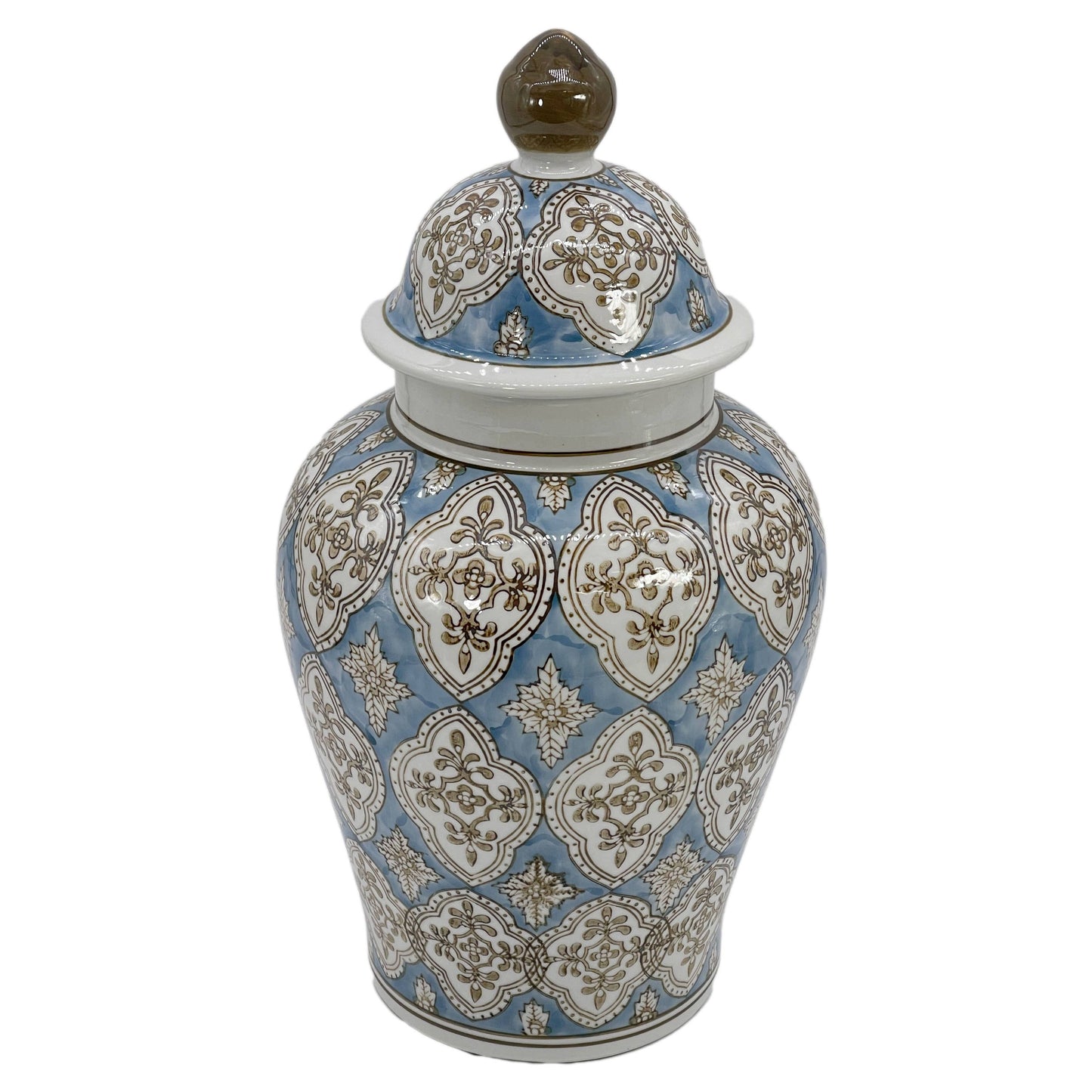 Light Blue & Brown 18" Patterned Chinoiserie Ginger Jar