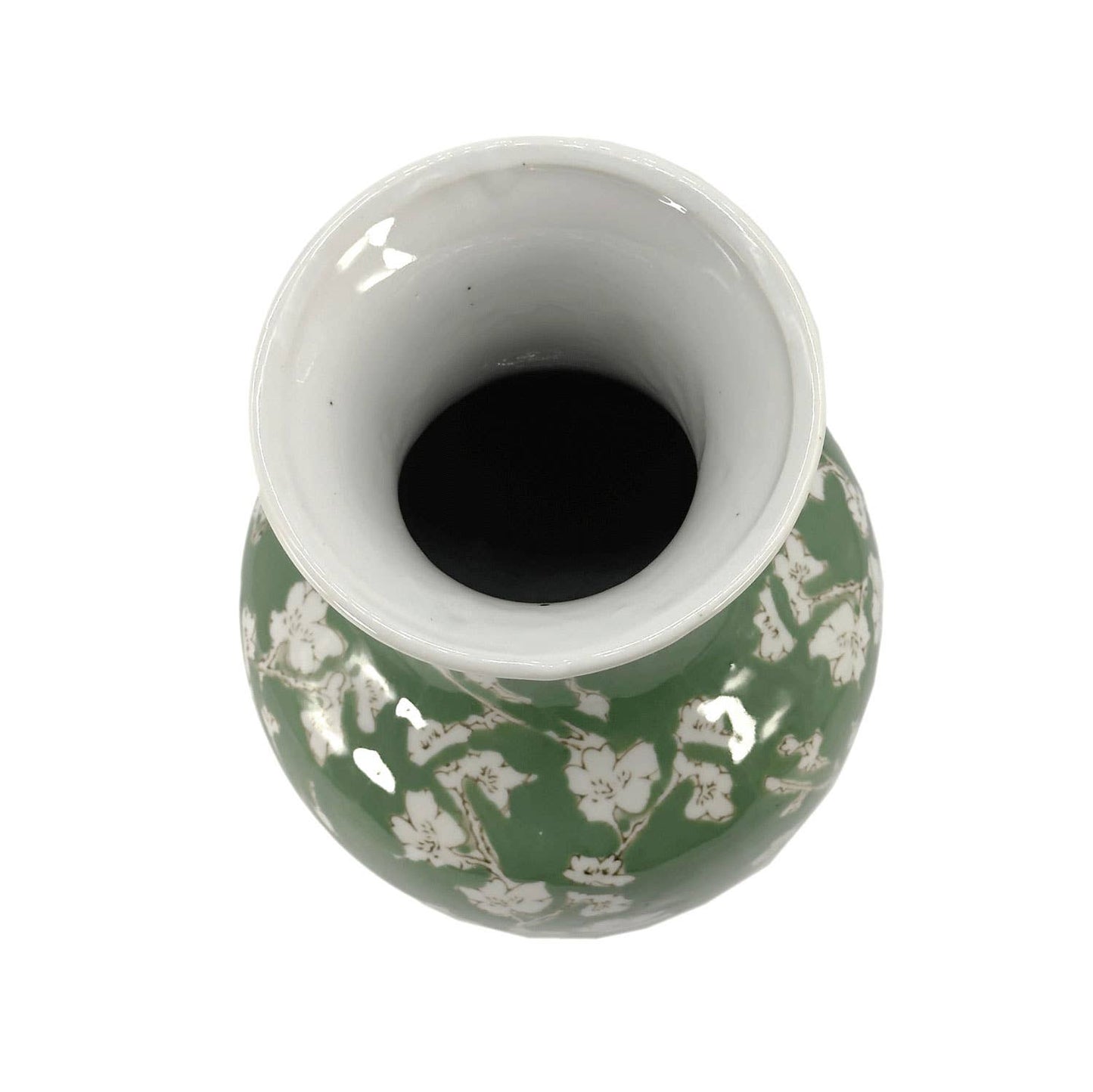 Green Sakura Chinoiserie Ceramic Vase 14"