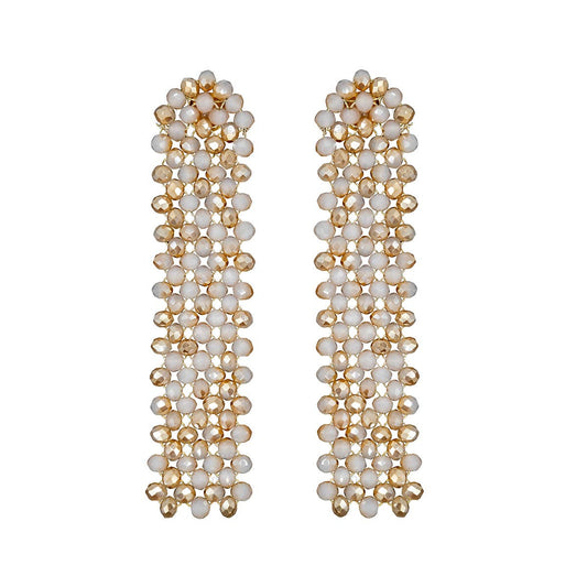 Pearlescent Shimmer Grid Crystal Drape Earrings