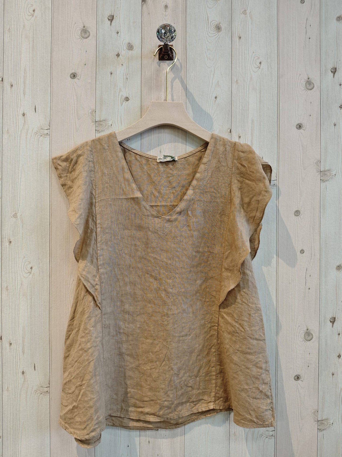 REF 17874 RUFFLE SLEEVE T-SHIRT 100% LINEN
