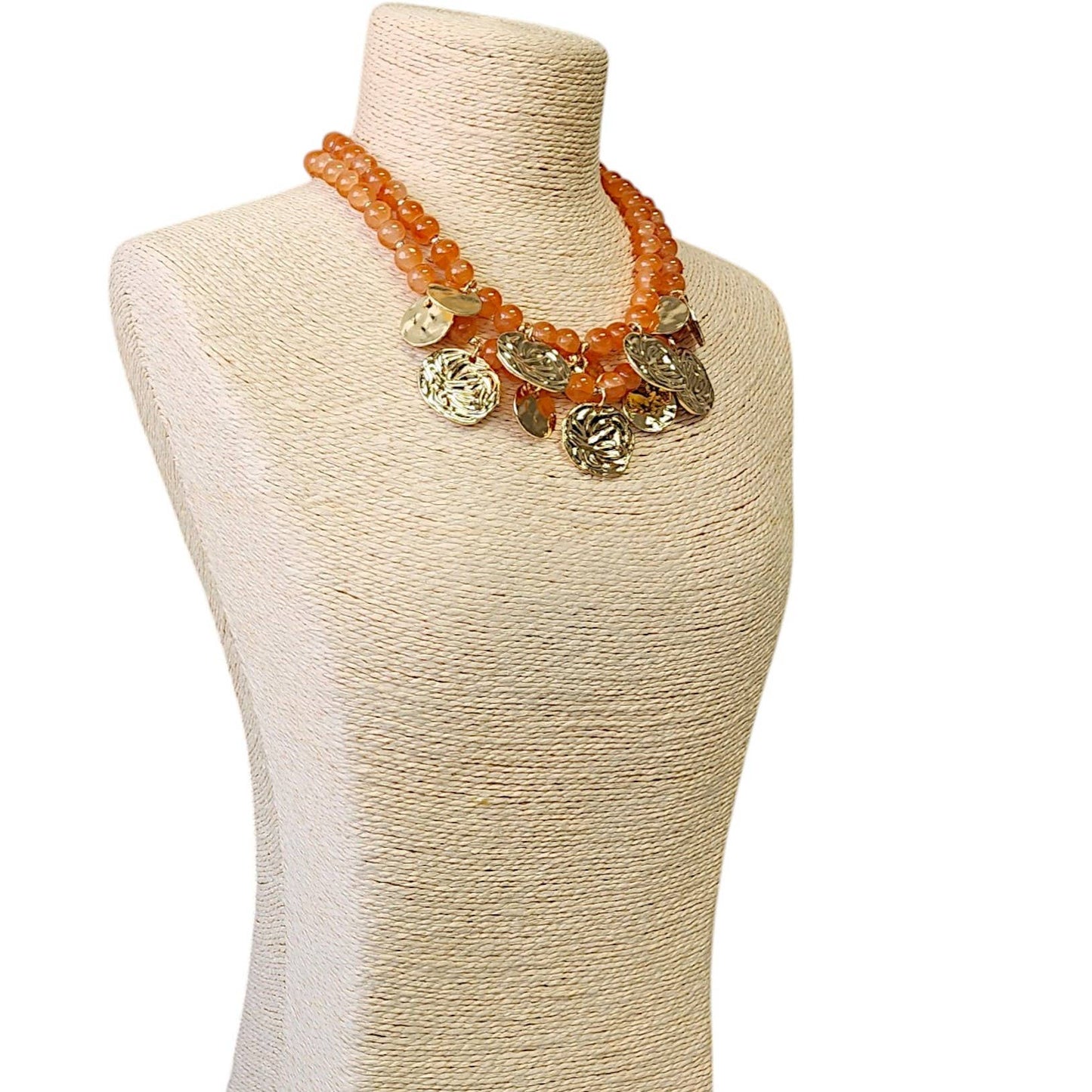 Coin Necklace | Graduated | Amber | Beaded | Boho | Coastal