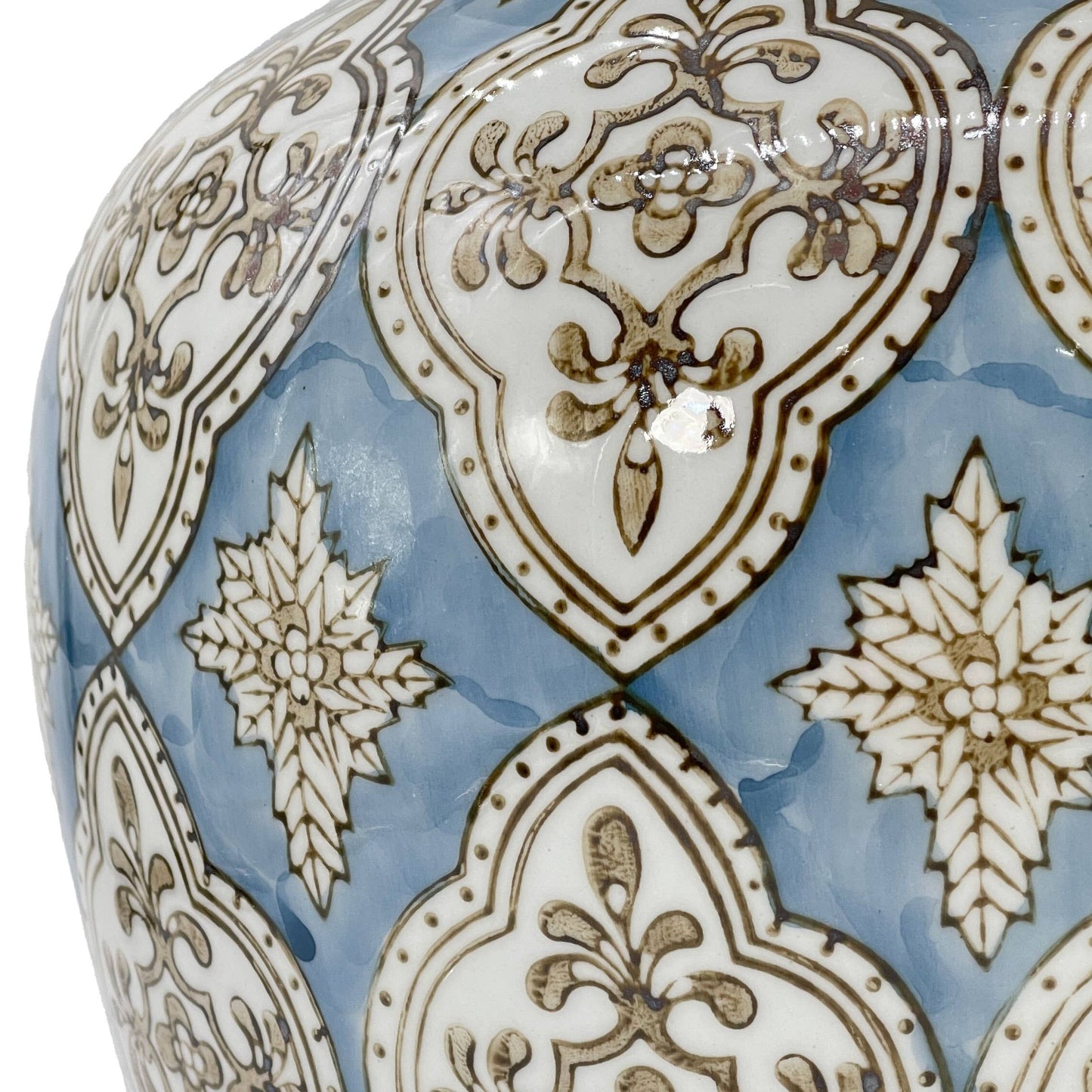 Light Blue & Brown 18" Patterned Chinoiserie Ginger Jar