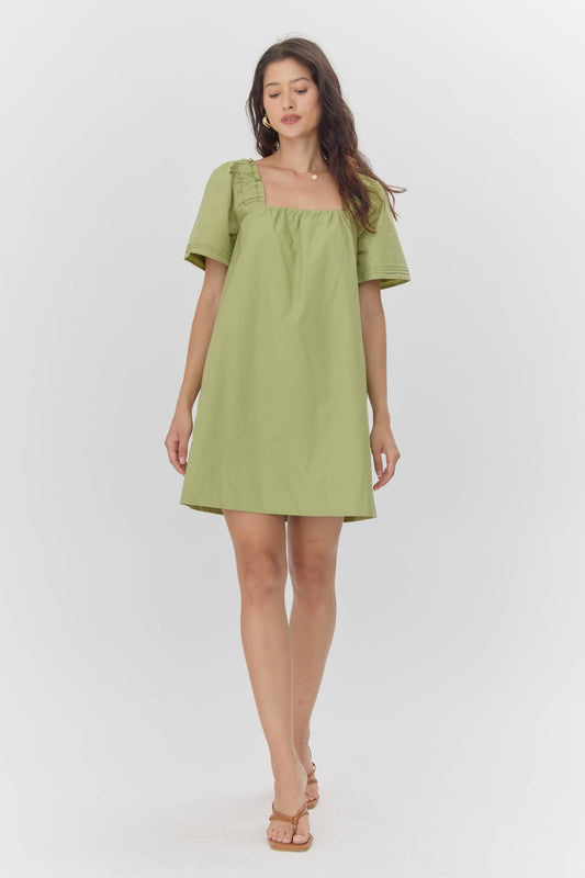 Nadia Poplin Square Neck Mini Dress