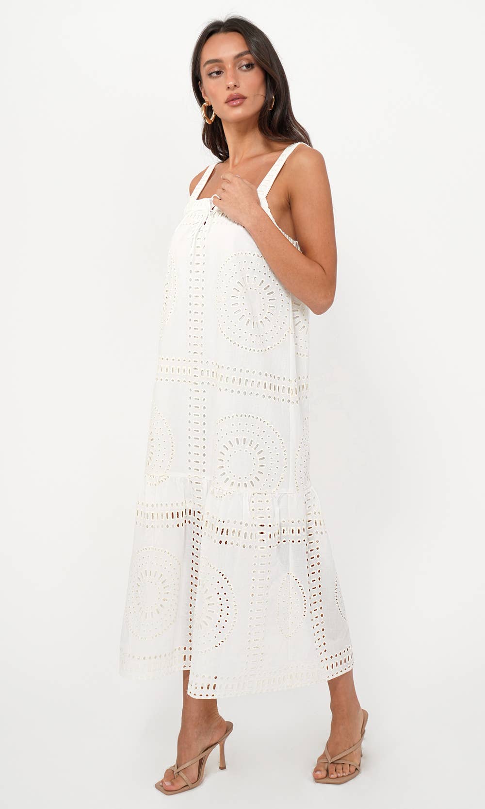 Hydie Eyelet Tie Front Midi Dress