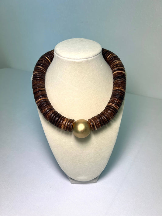 Brown Coconut Shell Statement Necklace