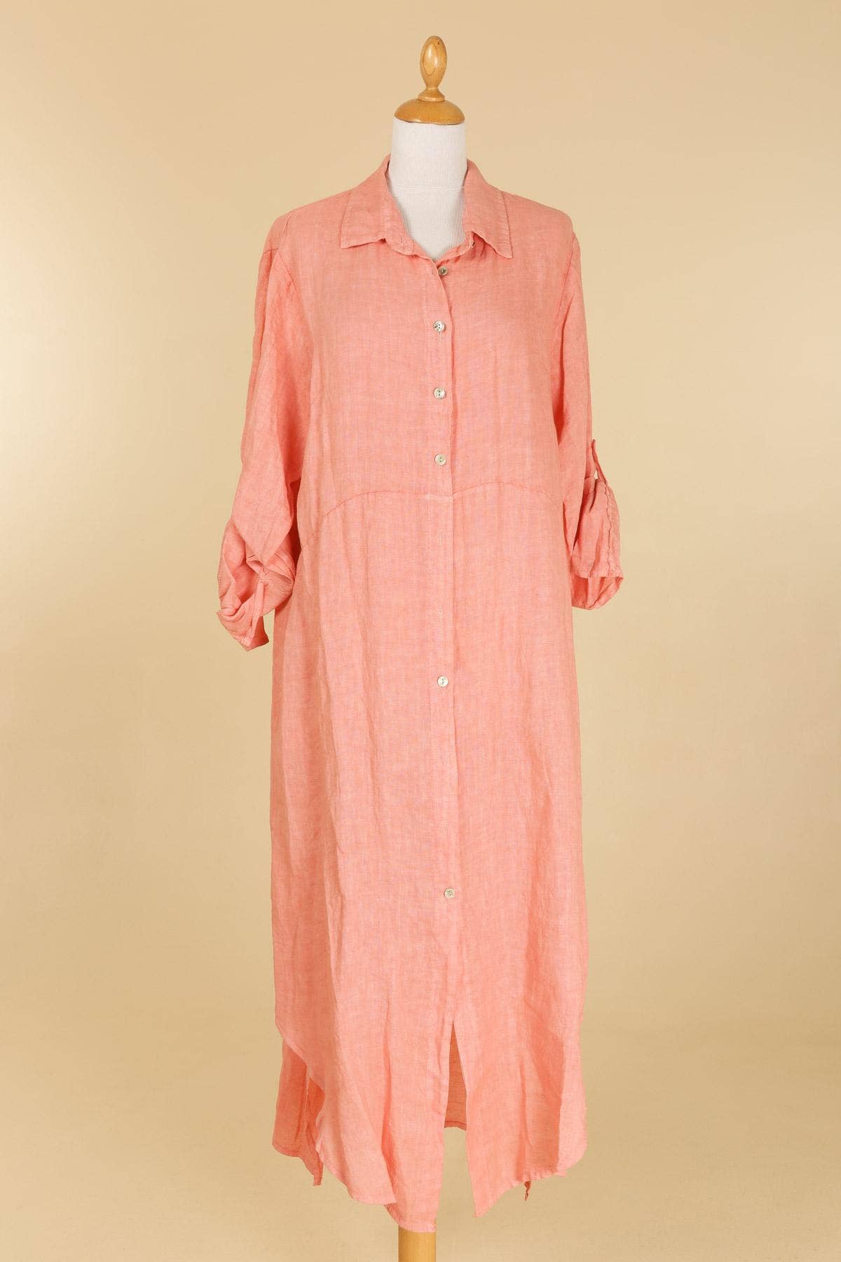 Long shirt dress 68036 100% LINEN