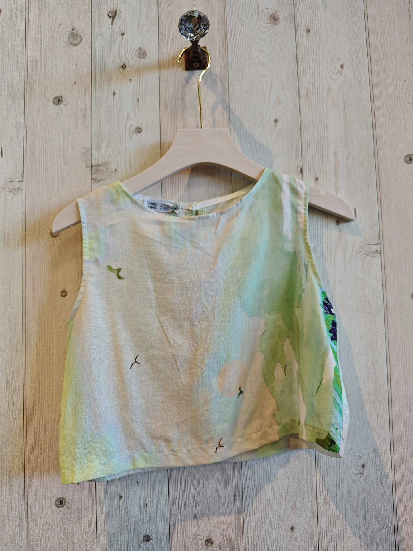 REF 332041 SHORT PRINTED TOP 100% LINEN