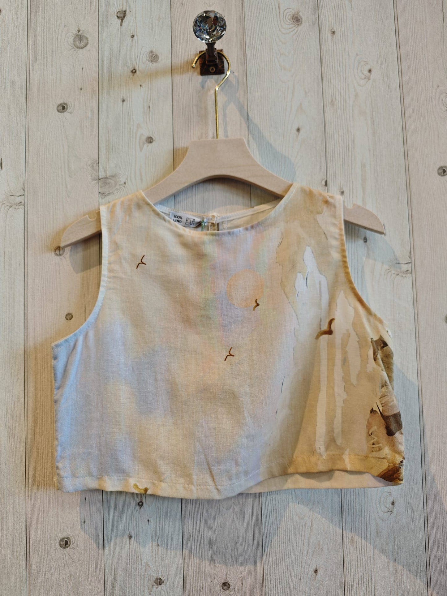 REF 332041 SHORT PRINTED TOP 100% LINEN