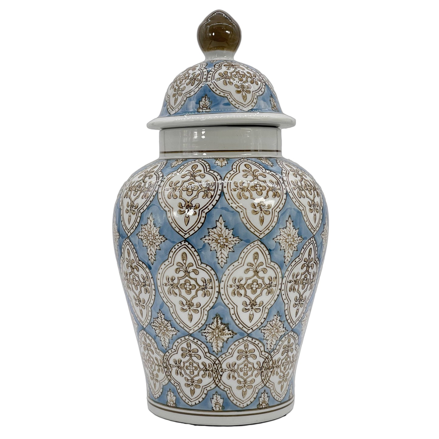 Light Blue & Brown 18" Patterned Chinoiserie Ginger Jar
