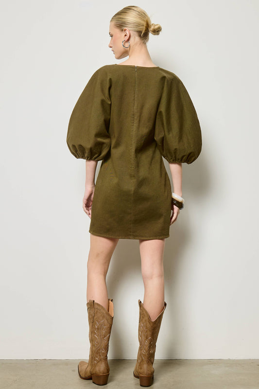 Olive Denim Mini Dress