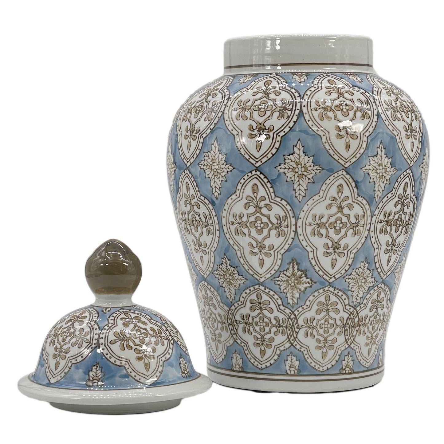 Light Blue & Brown 18" Patterned Chinoiserie Ginger Jar