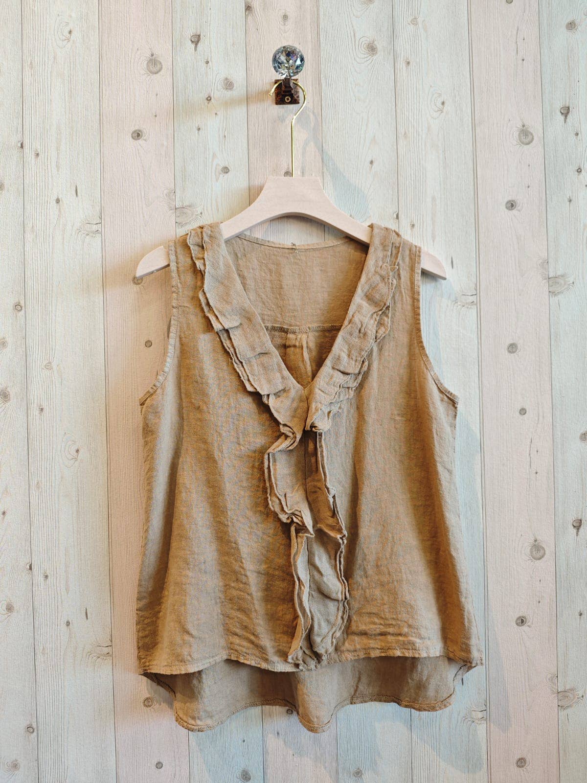 REF 17461 100% LINEN RUFFLE T-SHIRT