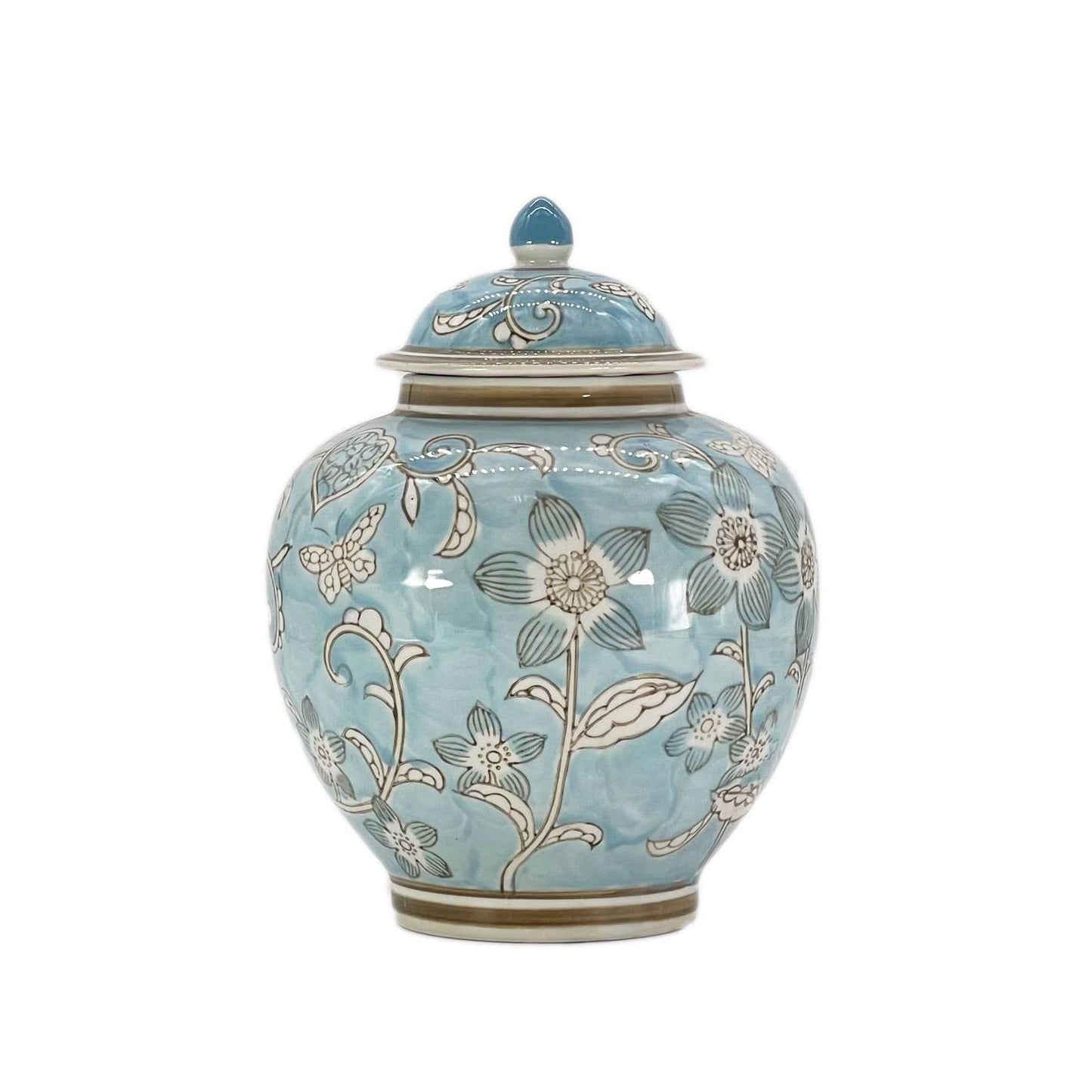Classic  Floral Ceramic Ginger Jar 10"