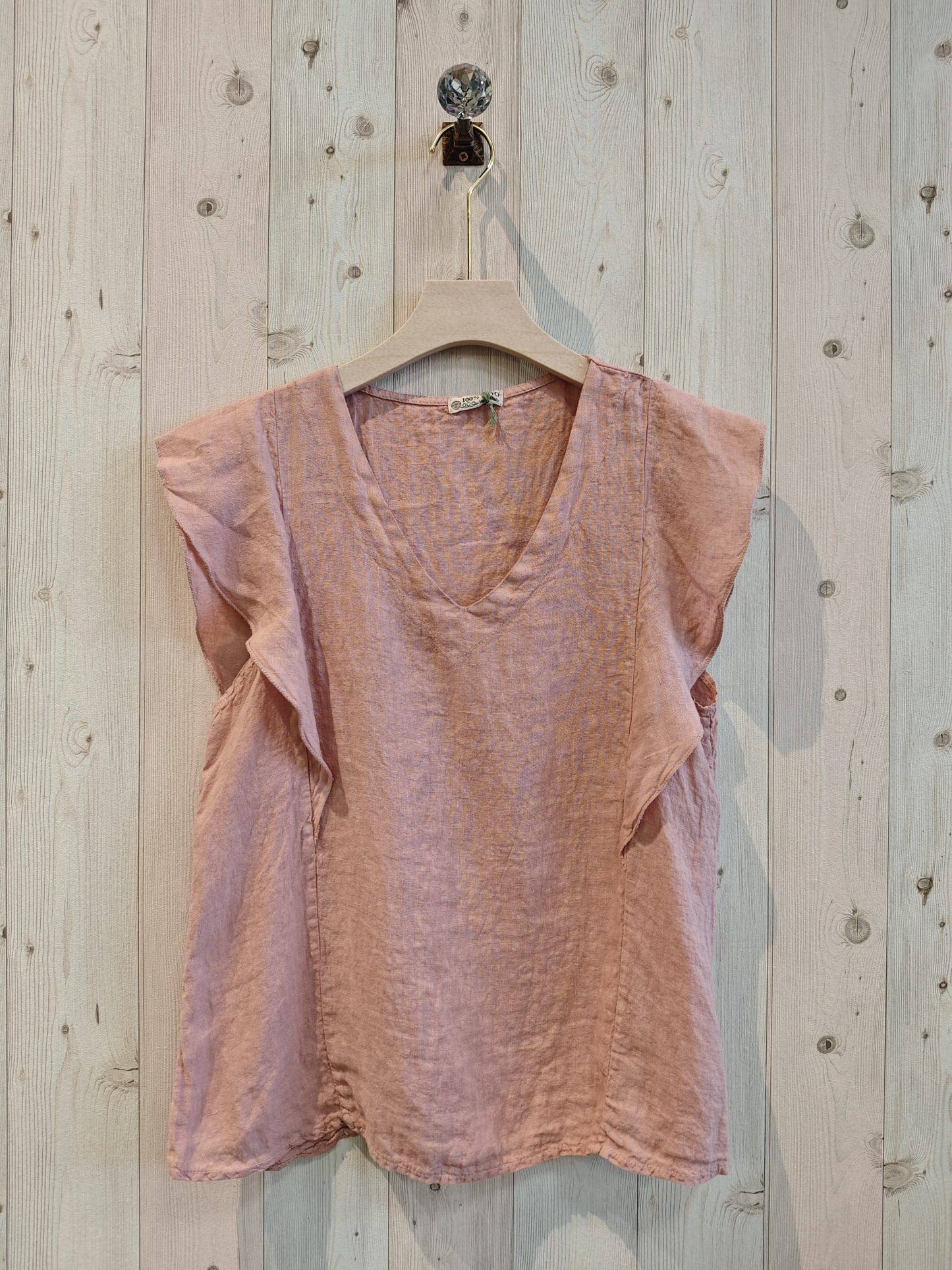 REF 17874 RUFFLE SLEEVE T-SHIRT 100% LINEN