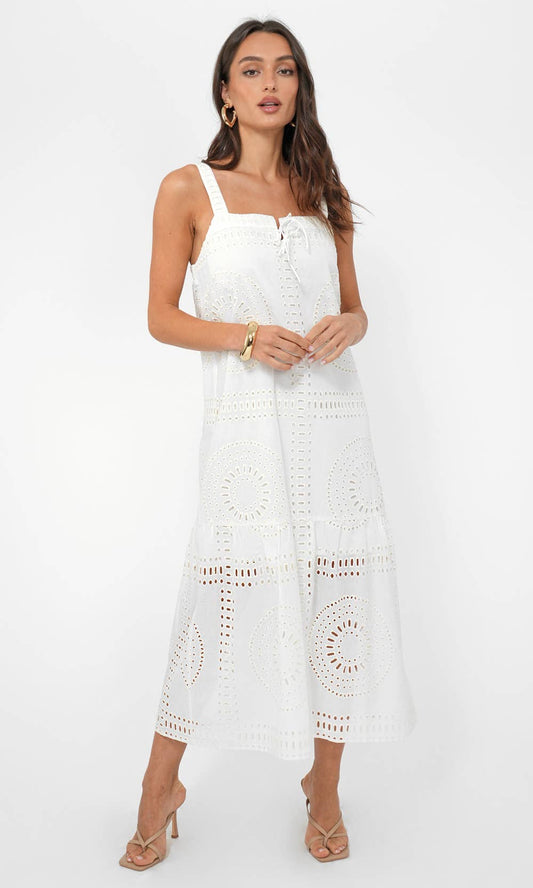 Hydie Eyelet Tie Front Midi Dress