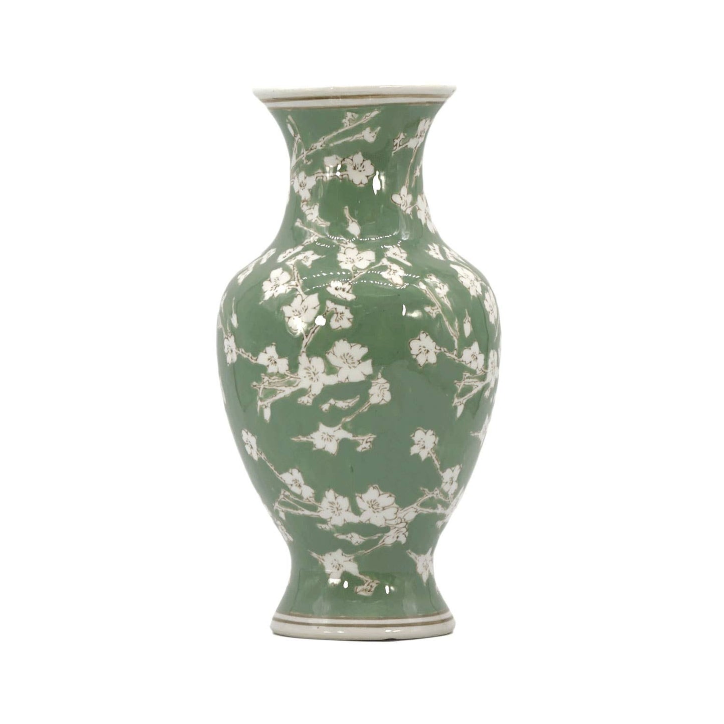 Green Sakura Chinoiserie Ceramic Vase 14"
