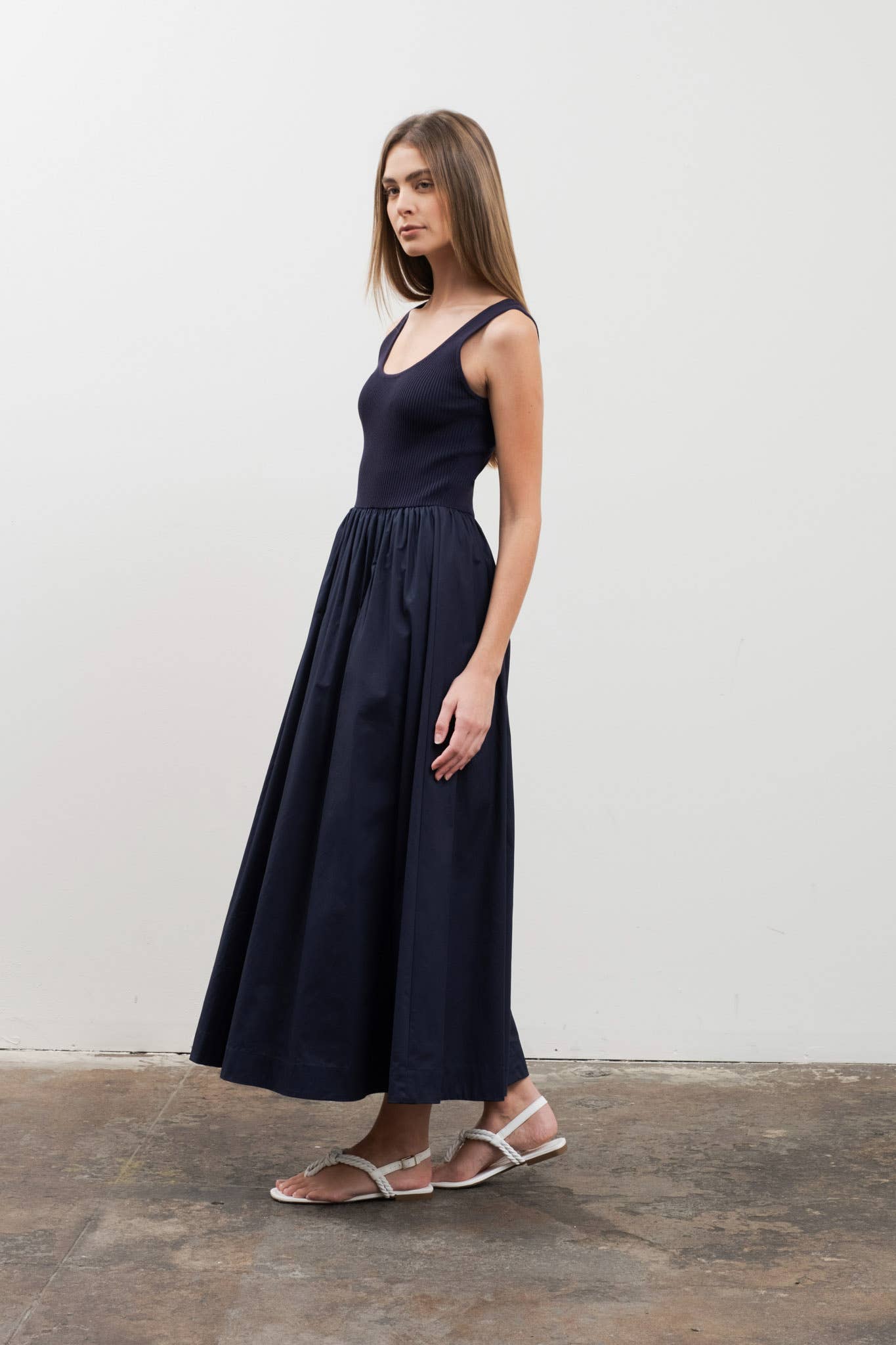 SWEATER KNIT TANK TOP MIXED MEDIA MIDI DRESS