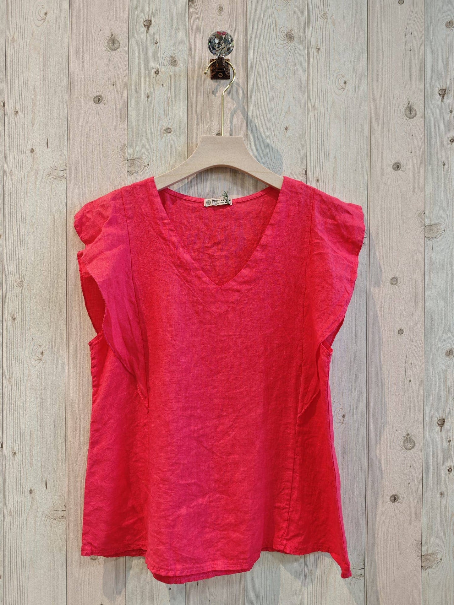 REF 17874 RUFFLE SLEEVE T-SHIRT 100% LINEN