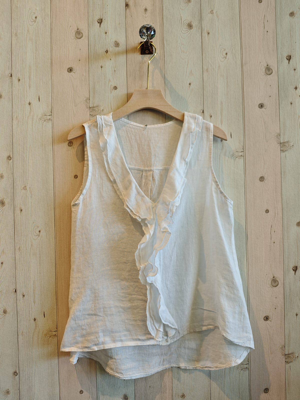 REF 17461 100% LINEN RUFFLE T-SHIRT