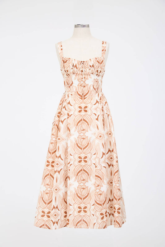FLORAL SLEEVELESS CORSET MIDI DRESS