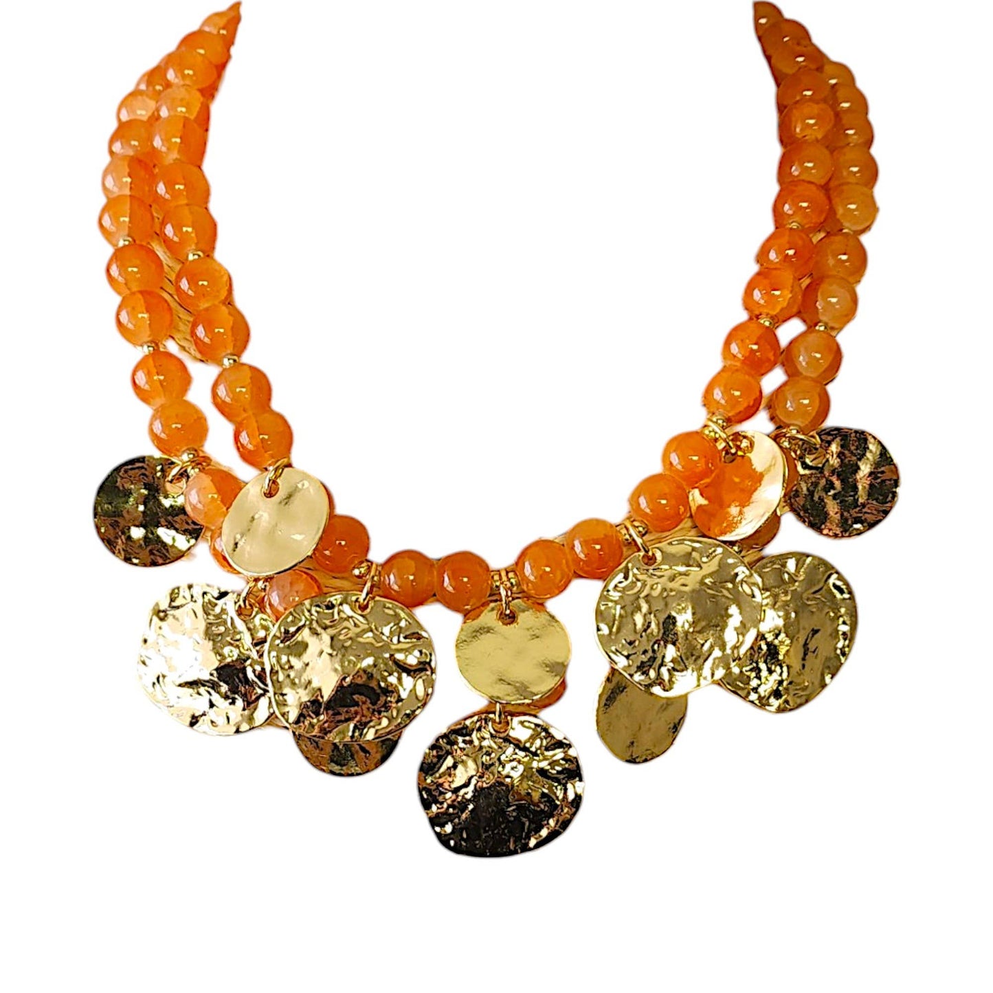 Coin Necklace | Graduated | Amber | Beaded | Boho | Coastal